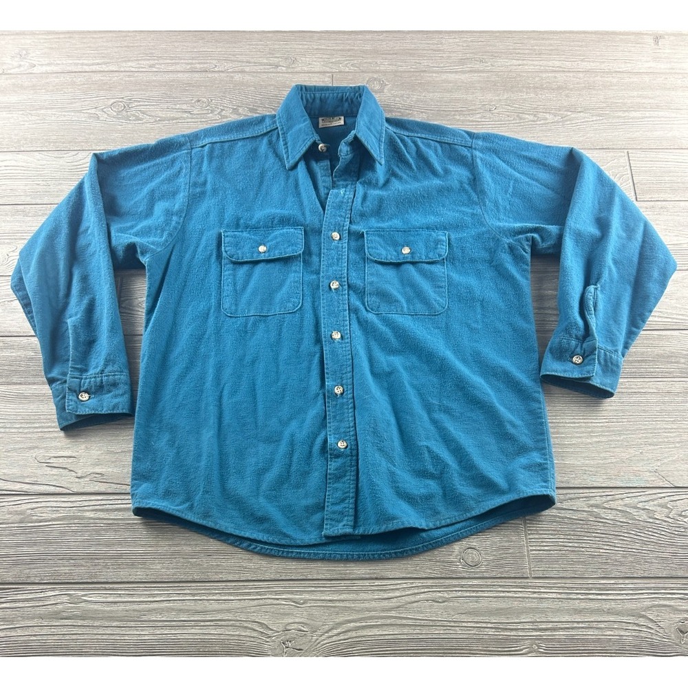 Vintage Five Brother Flannel Shirt Mens Medium Teal Brushed Cotton 80s 90s USA